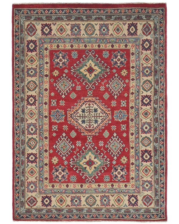 4x6 Red Kuba Afghan Hand Knotted Wool Area Rug
